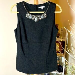 CAbi 10 Beautiful charcoal gray knit, well structured,w/beading and crystals EUC